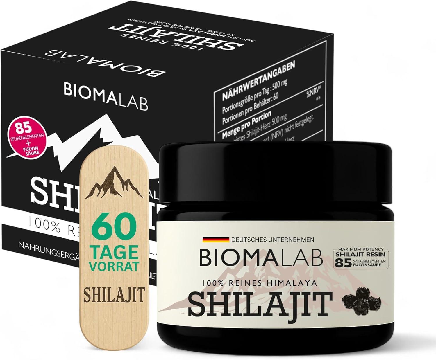 Biomatea Biomalab Shilajit Harz 30g – 100% reines Himalaya Resin – 85+ Mineralien & Fulvinsäure – 60 Tage Vorrat