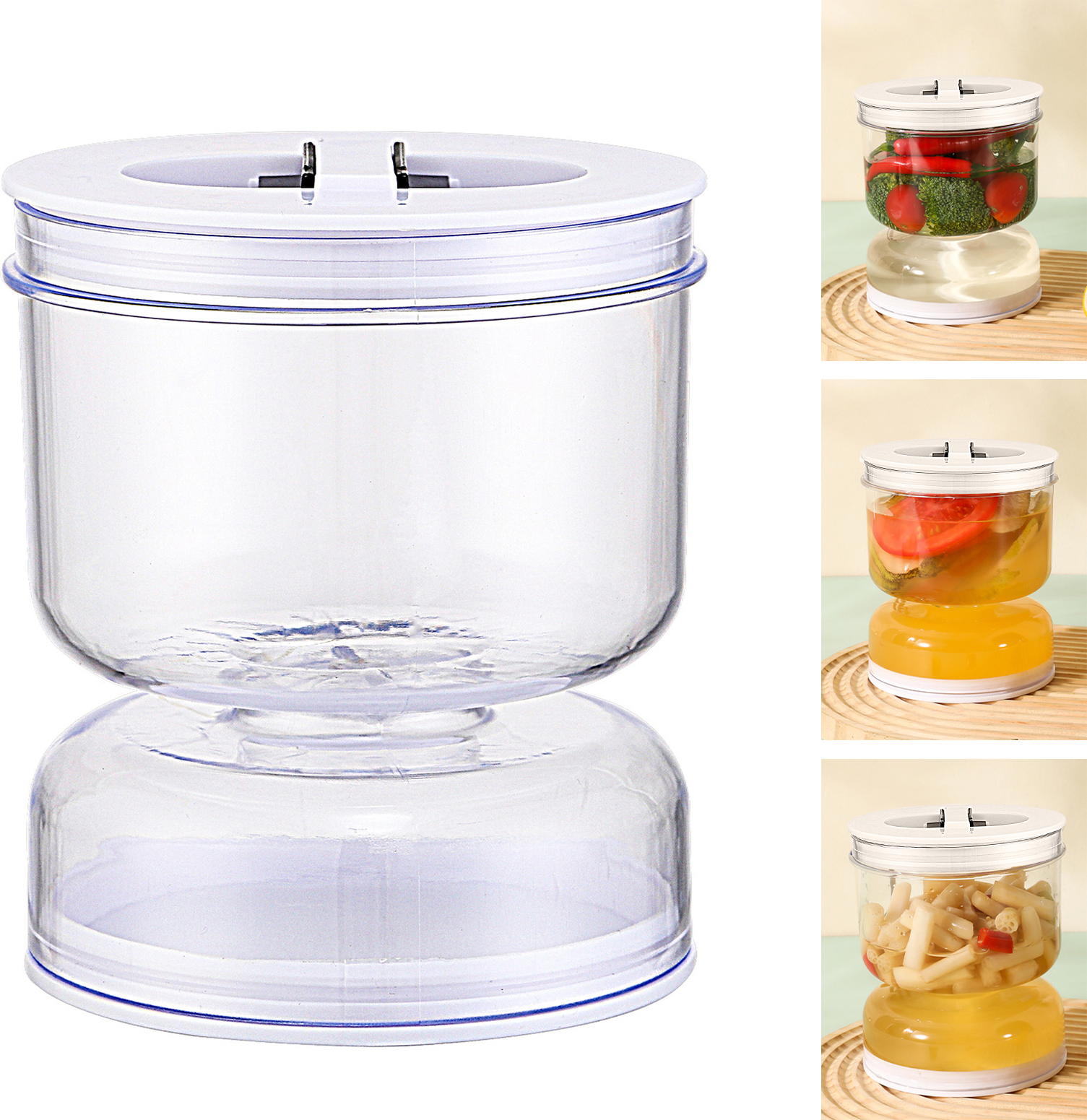 KKmoon 27oz Einmachglas mit Sieb, auslaufsicherer, luftdichter Deckel, Sanduhr-Design, Safttrennglas fuer Gurken von nass bis trocken, fuer Oliven/Gurken oder eingelegte Gurken in Scheiben