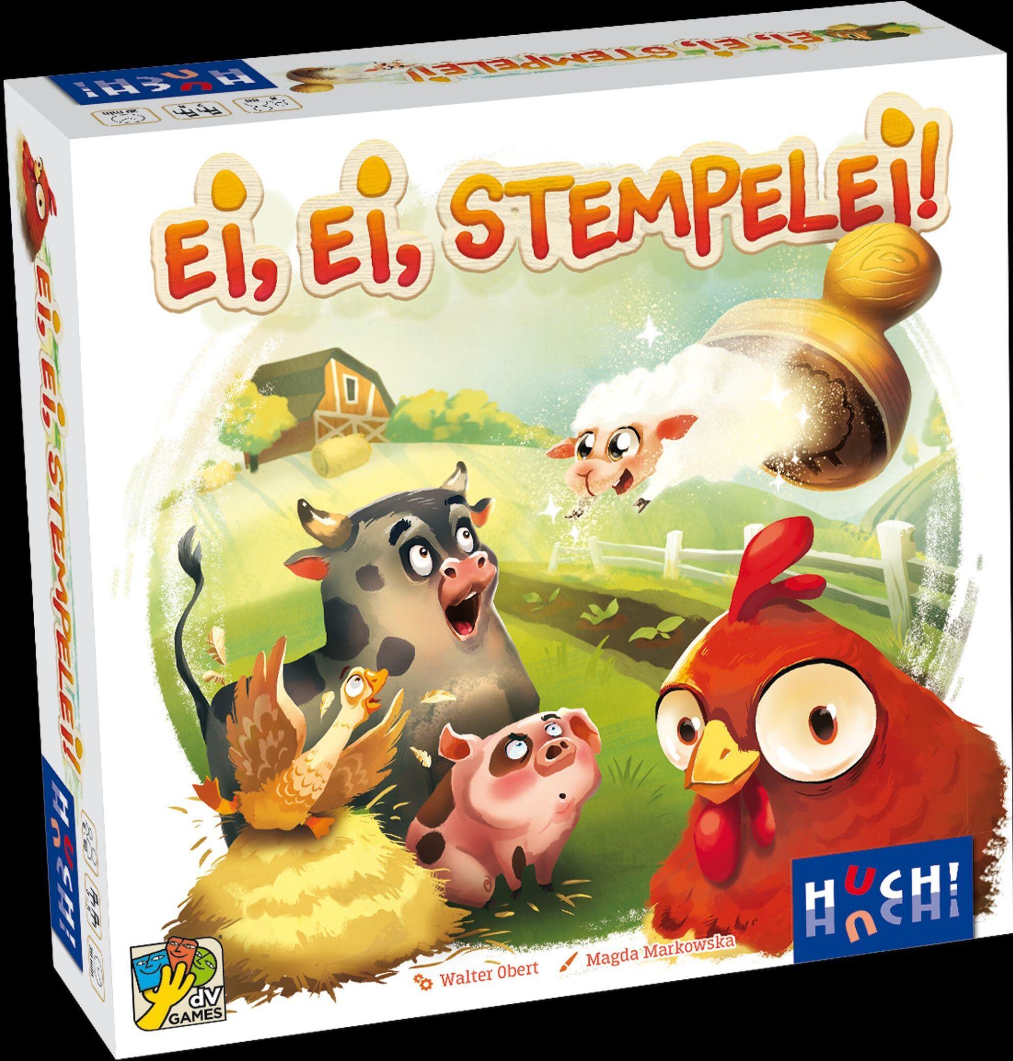 Huch Ei, Ei, Stempelei! Würfel- und Stempelspiel 205x205x50 mm für 2-5 Spieler ab 6 Jahren 883322