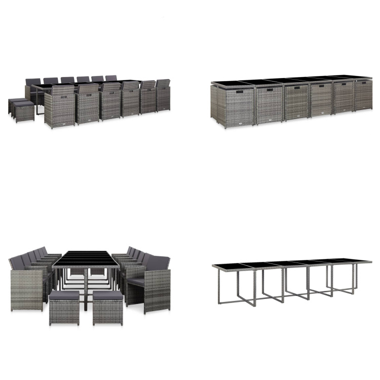 vidaXL 17-dielny záhradný jedálenský set s vankúšmi poly ratan sivý - Záhradný stôl a stolička - Záhradné stoly a stoličky - Záhradný jedálenský set - Záhradné jedálenské sety