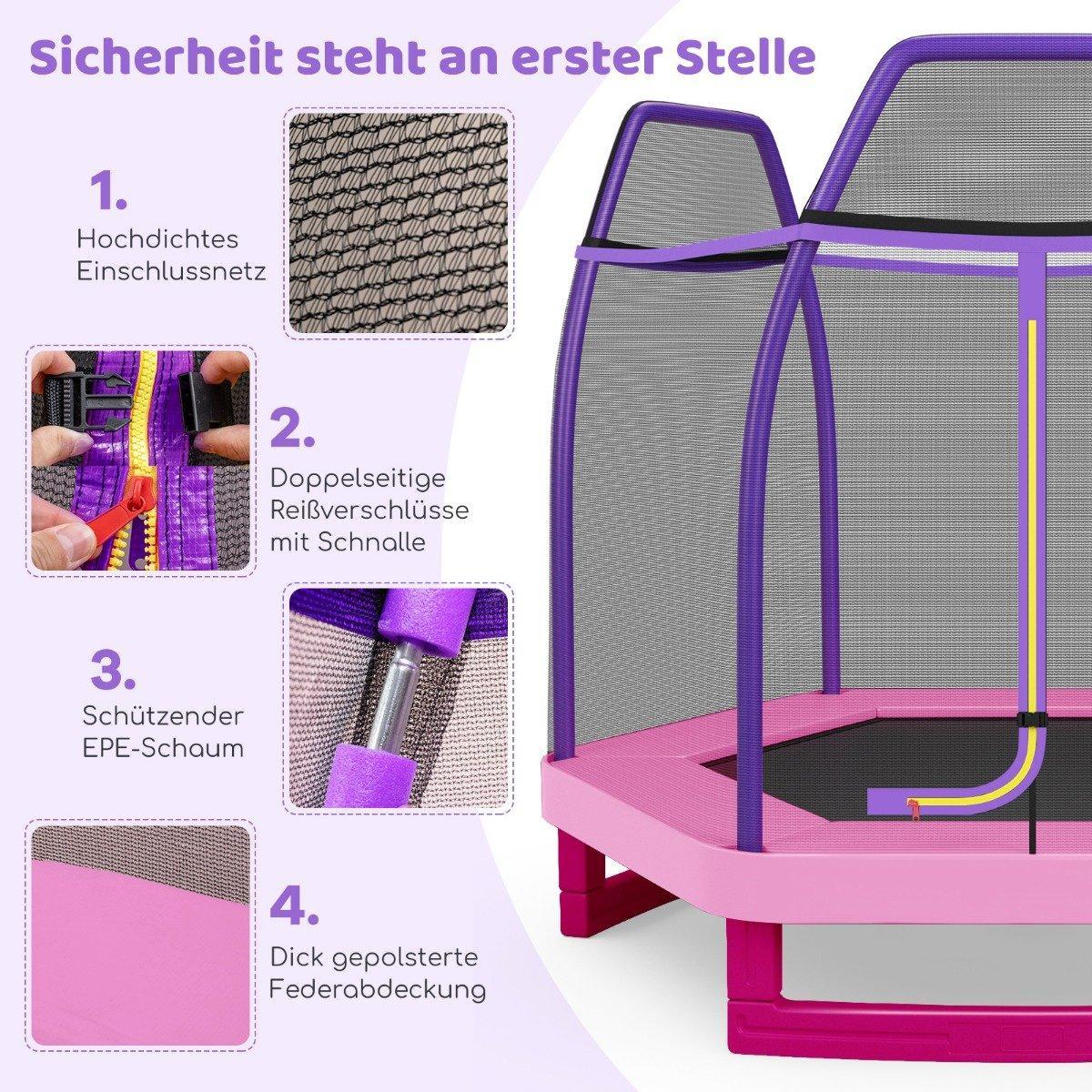 Záhradná trampolína Ø223cm s ochrannou sieťou vnútorná/vonkajšia trampolína pre deti ružová