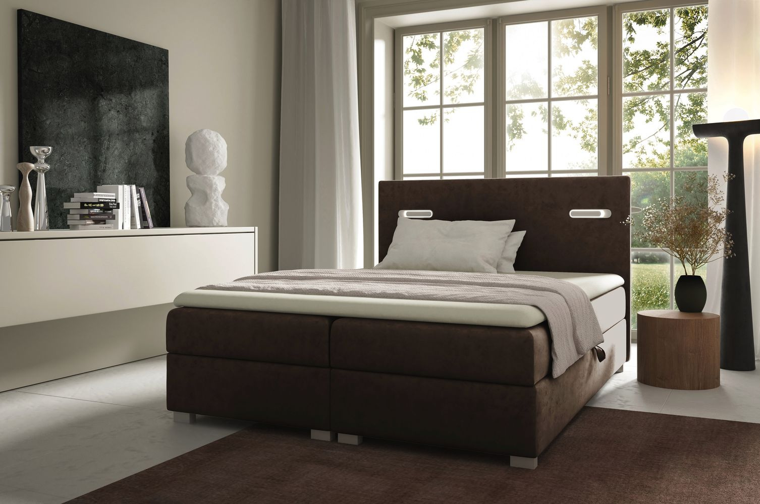 Čalúnená posteľ 180x200 MIRONA s LED osvetlením - hnedá + topper ZDARMA