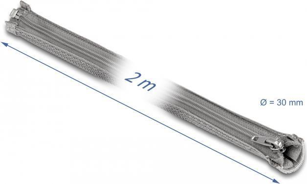 DELOCK Geflechtschlauch mit Reißverschluss 2 m x 30 mm grau