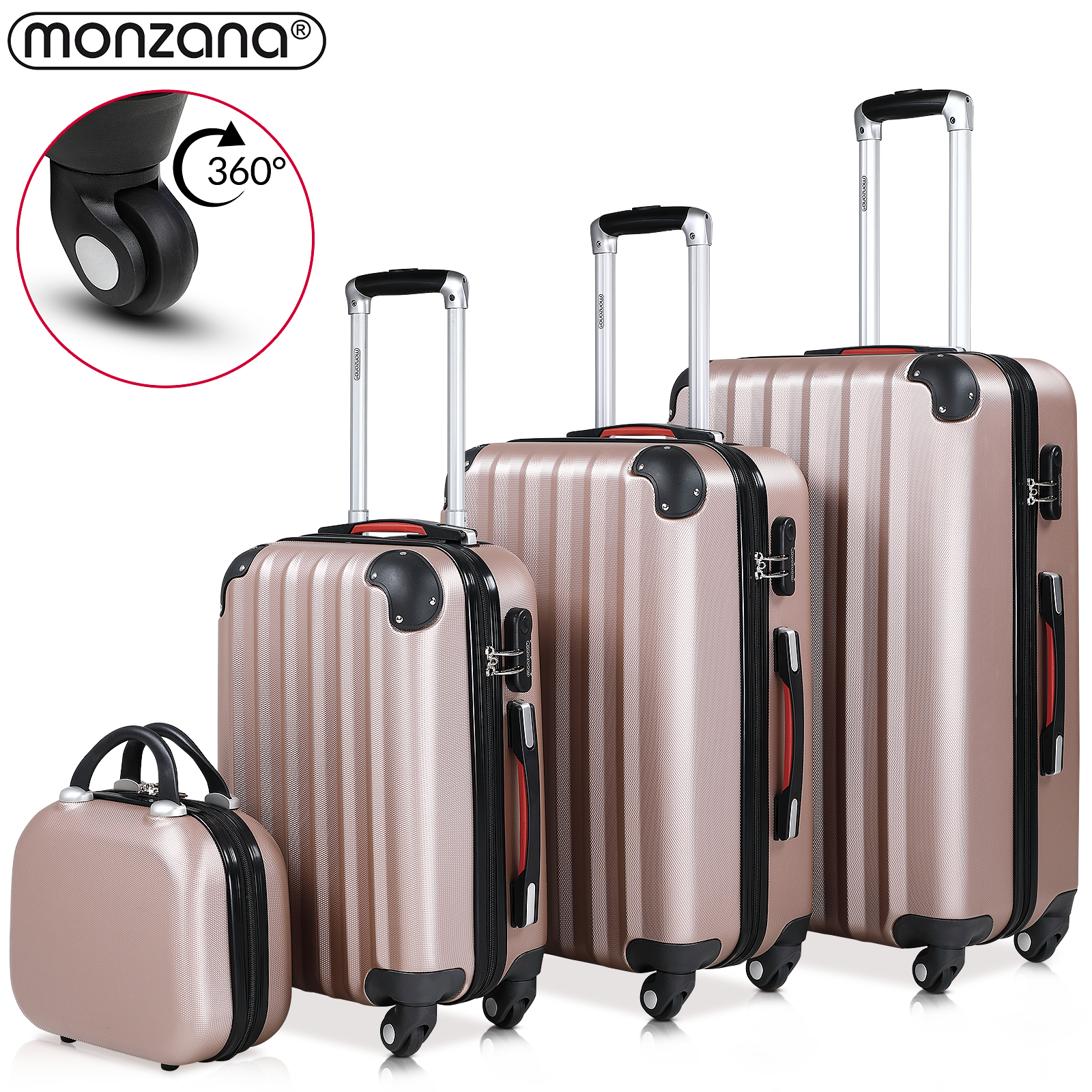 Monzana® 4tlg Hartschalenkoffer Reisekoffer Zwillingsrolle Beautycase Set ABS
