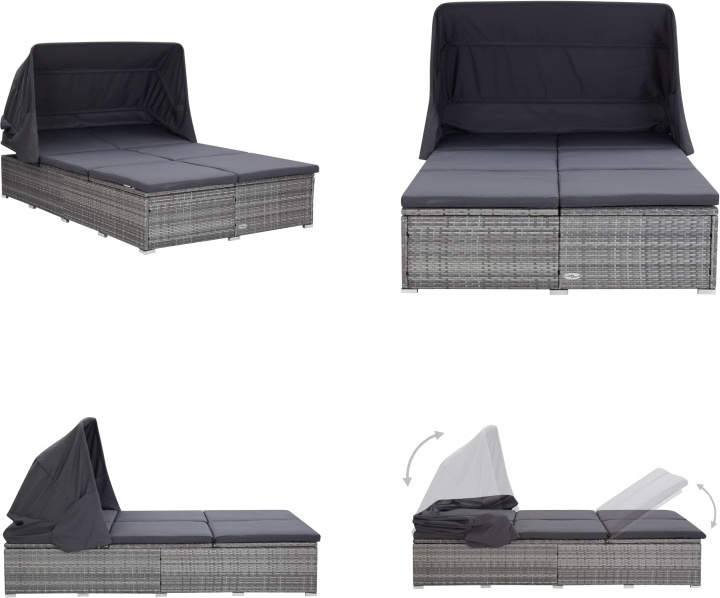 vidaXL Lehátko pre 2 osoby s vankúšom polyratan sivé - Lehátko - Lehátka - Záhradné ležadlo - Záhradné ležadlá