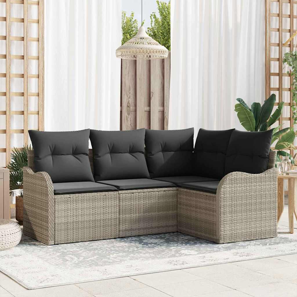 2025 Moderne Gartenmöbel Set Balkonmöbel-Set Garten-Sofa-Set mit Kissen 4 pcs Hellgrau Poly Rattan - Gartenmöbelgarnituren,Design 6882160 3parcel Image