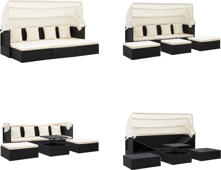 vidaXL Garten Sonneninsel mit Dach Schwarz Poly Rattan - Sonneninsel - Sonneninseln - Garten Sonneninsel - Garten Loungebett HL46156