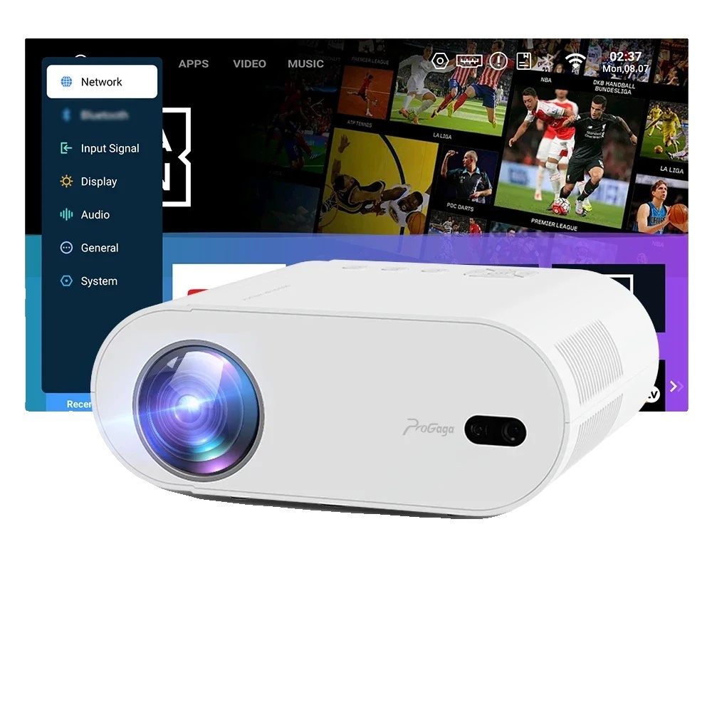 Mini projektor s rozlíšením Full HD, jas 12 000 lúmenov, podpora 4K, operačný systém Android 11, verzia Android