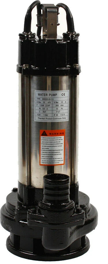 Ponorné čerpadlo na odpadovú vodu, výkon 1,5 kW, prietok 36000 l/h, 220 V, strieborné, EÚ