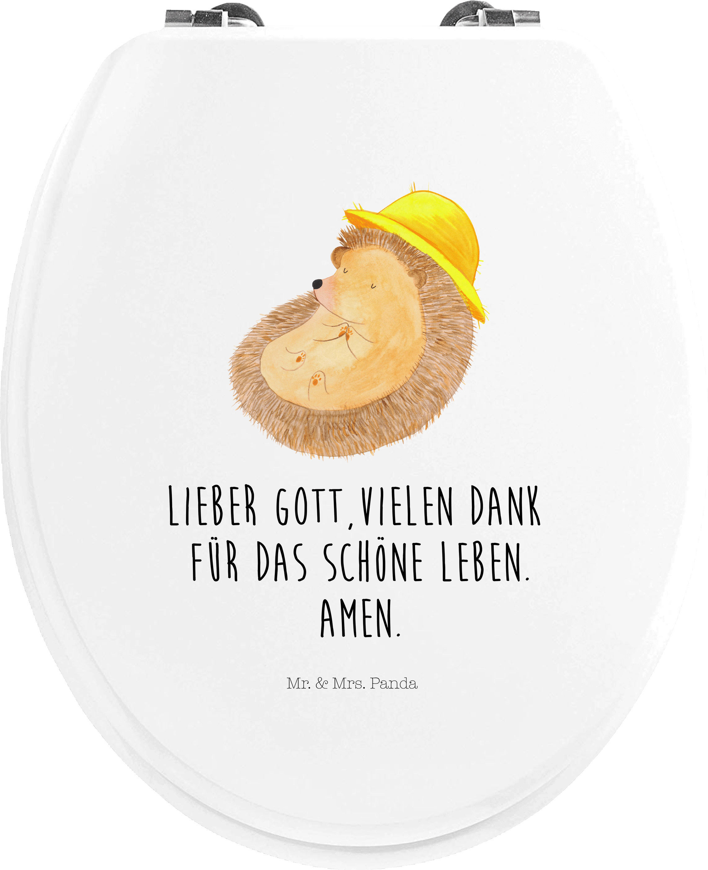 Mr. & Mrs. Panda Toilettendeckel Igel Beten - Weiß - Geschenk, Lustige Sprüche, Amen, klo deckel, WC Sitz, Leben, Genießen, Dankbarkeit, Klodeckel, Brille, Sonnenhut PD-1112669-STANDARD