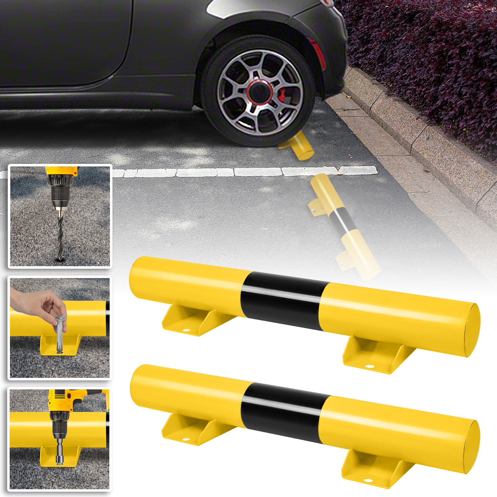NAIZY Wielstopper 4 stuks Rubberen Parkeerstopper Parkeerplaatsbegrenzing 60x12x10cm Parkeerplaatsmarkering met Uitzetbout Parkeerbeugel Zwart en Geel NAIZY Wielstopper 4 stuks Rubberen Parkeerstopper Parkeerplaatsbegrenzing 60x12x10cm Parkeerplaatsmarkering met Uitzetbout Parkeerbeugel Zwart en Geel