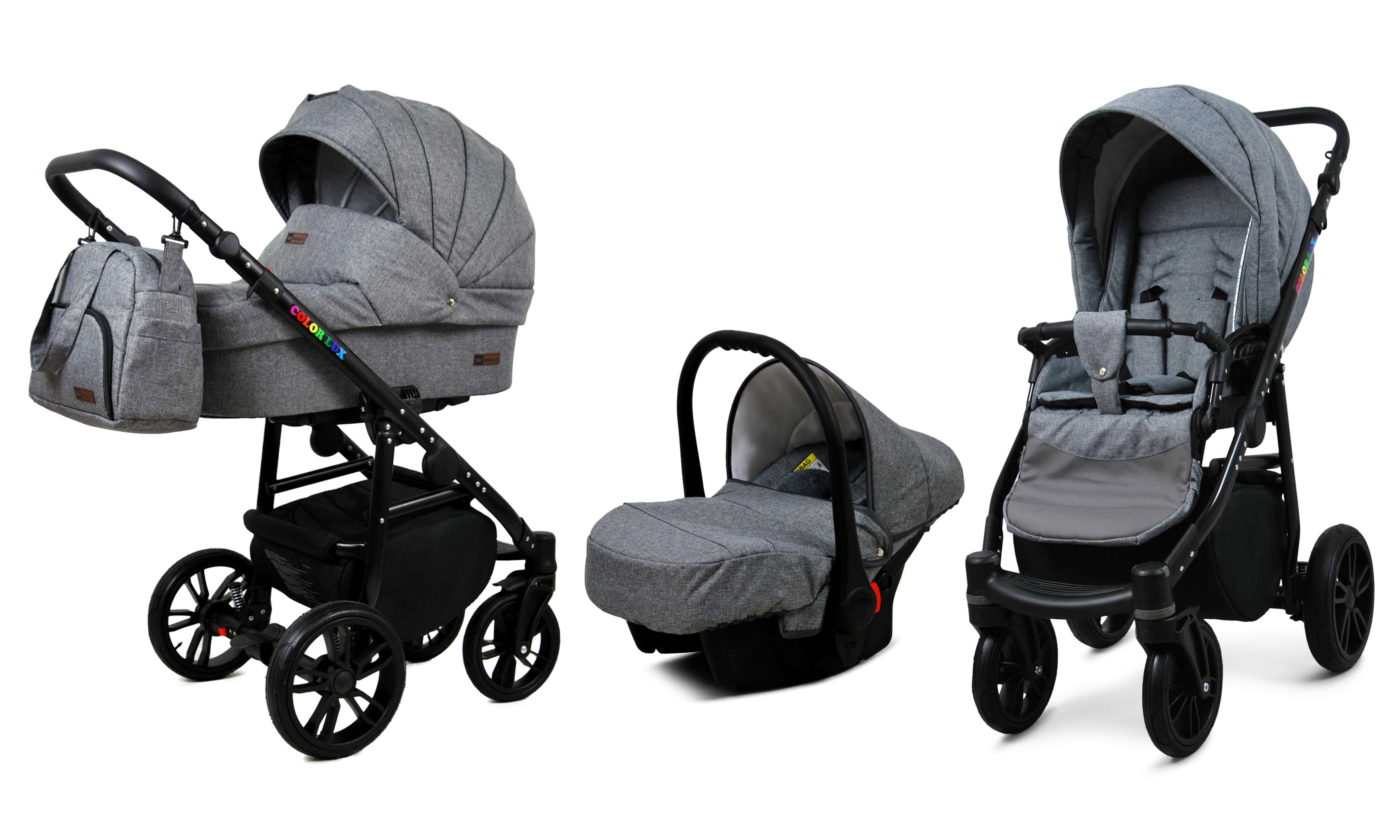 BabyLux Color Lux | 3in1 Kinderwagen Set | Grey Flex | Kombikinderwagen | Kinderwagenset | Bugg