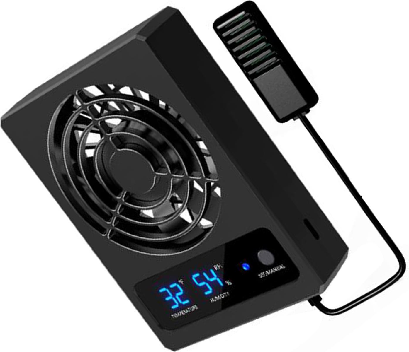 Termostatický vlhkomer pre nádrže s plazmi s ventilátorom, digitálnym teplomerom, meračom vlhkosti vzduchu, nastaviteľnou svorkou, pre hady, fúzaté draky, Ge