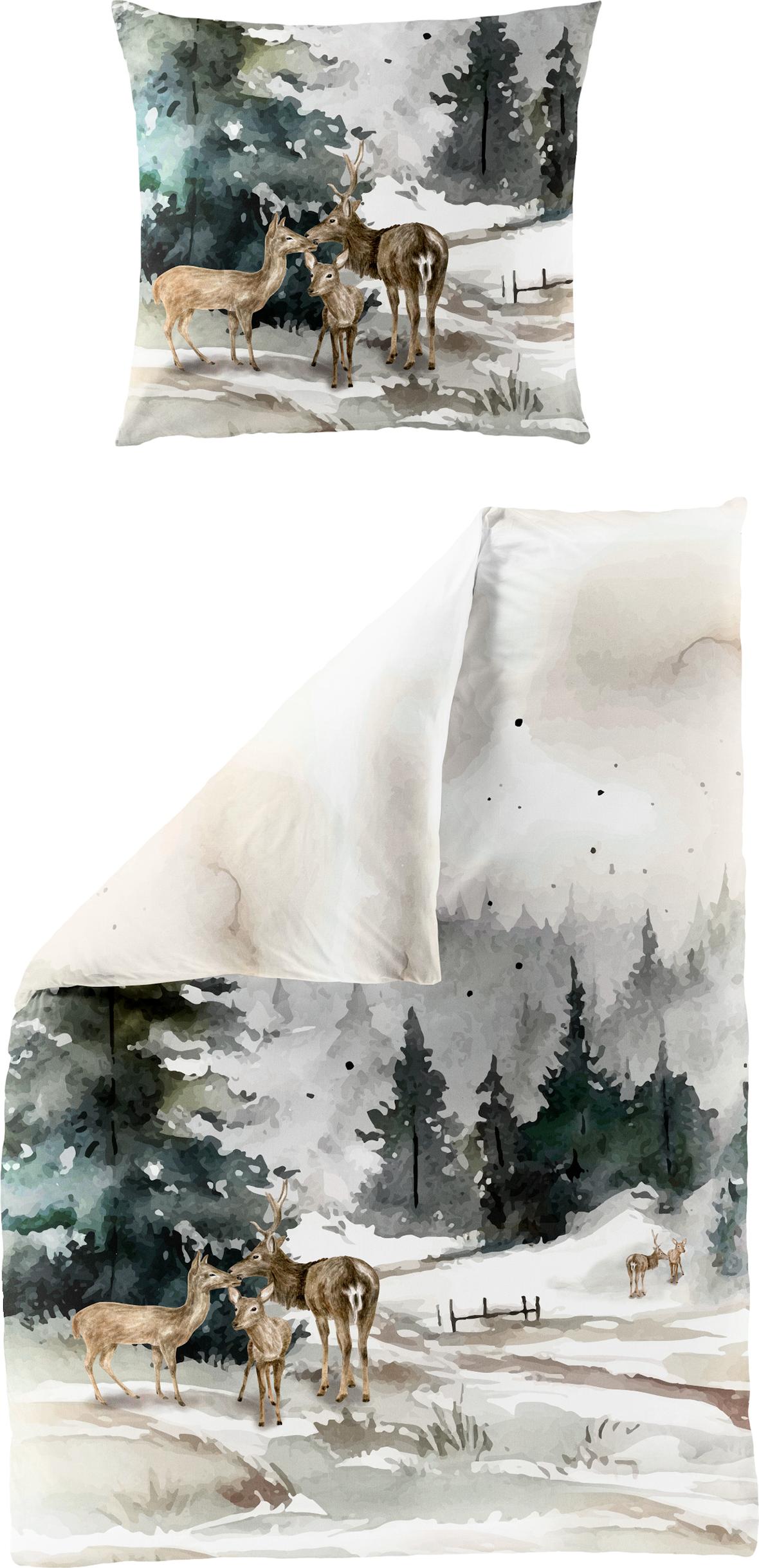 Bierbaum Mako-Satin Bettwäsche - Winterlandschaft, natur 135 x 200 cm Winterlandschaft, natur 11247