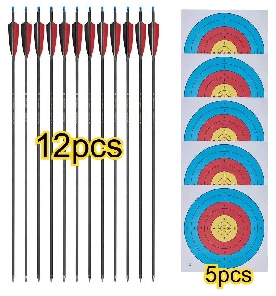 StarTech Carbonpfeile 80 cm 12er Set A - Pfeilsatz - 100 Grain Stahlspitze - Für Recurve- und Compoundbogen - Mit Zielscheibenpapier - 10 cm Befiederung