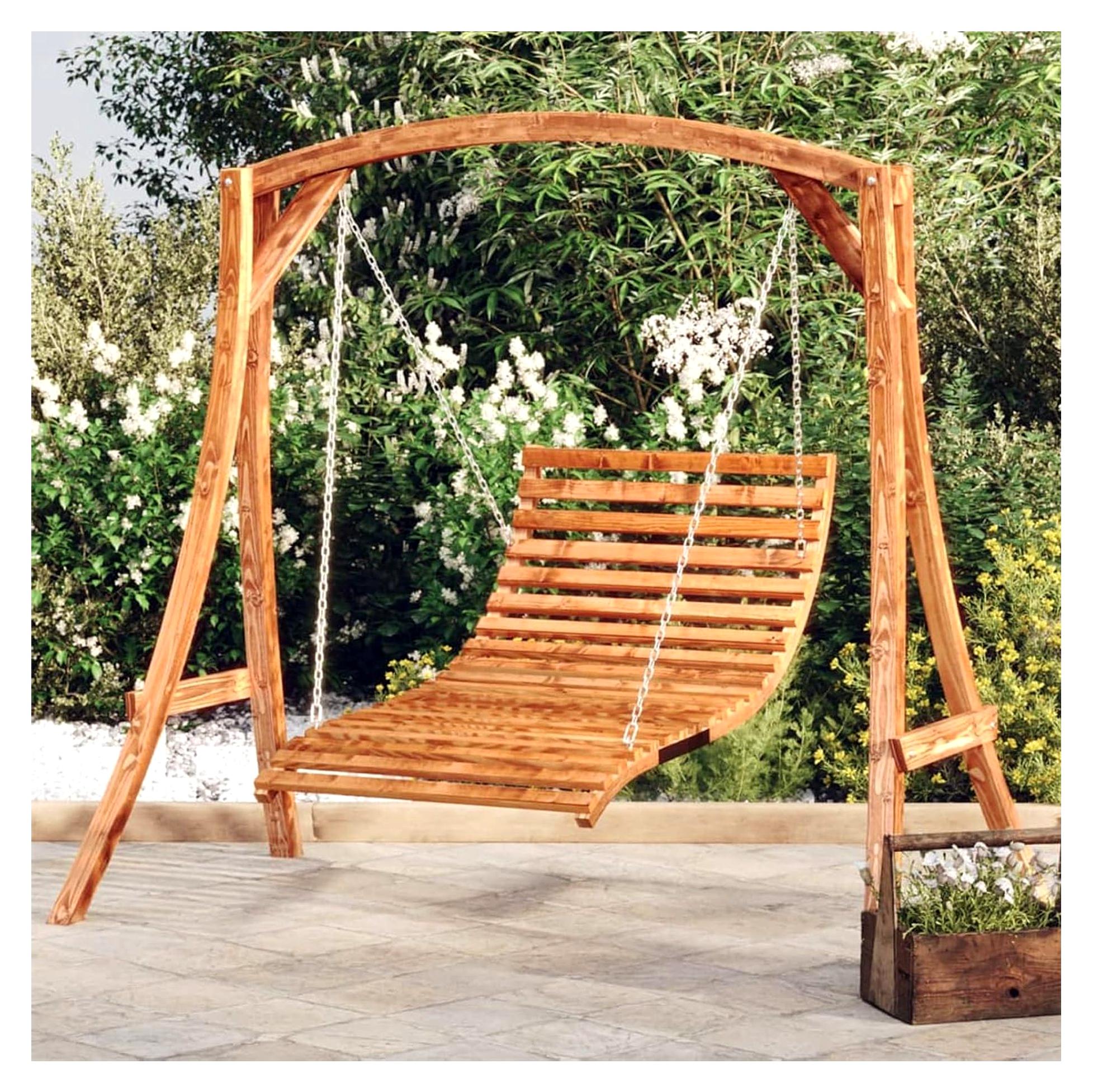 Markenlos Außen-Schaukelbett aus Bugholz mit Teak-Finish | Komfortable Ruhemöglichkeit für Garten und Terrasse | Maße: 115 x 147 x 46 cm