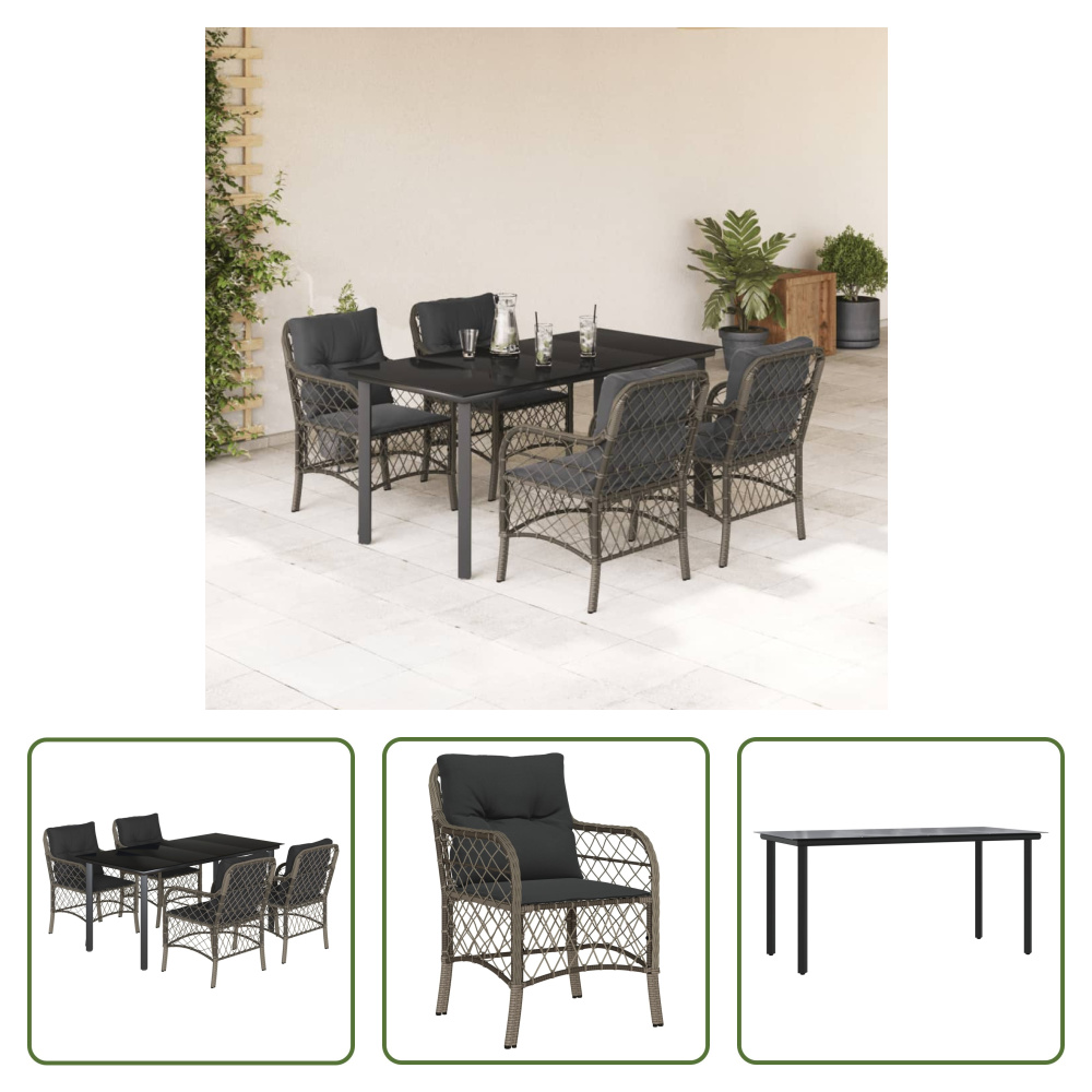 The Living Store 5-dielny záhradný jedálenský set s vankúšmi sivý polyratan