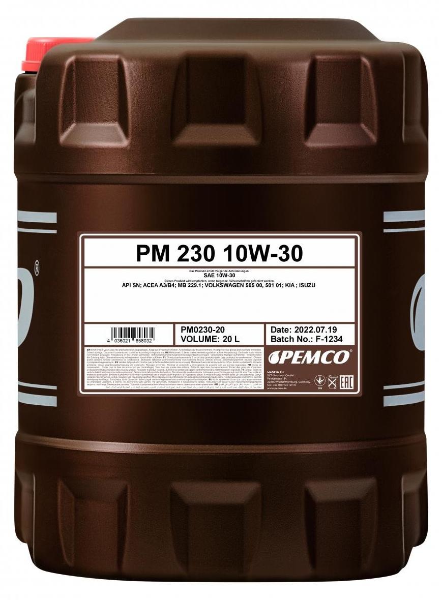 PEMCO iDRIVE 200 iDRIVE 230 für 10W-30 20 Liter Motoröl Motorenöl Teilsynthetisch 229.1 501 01 505 00 Öl PM0230-20