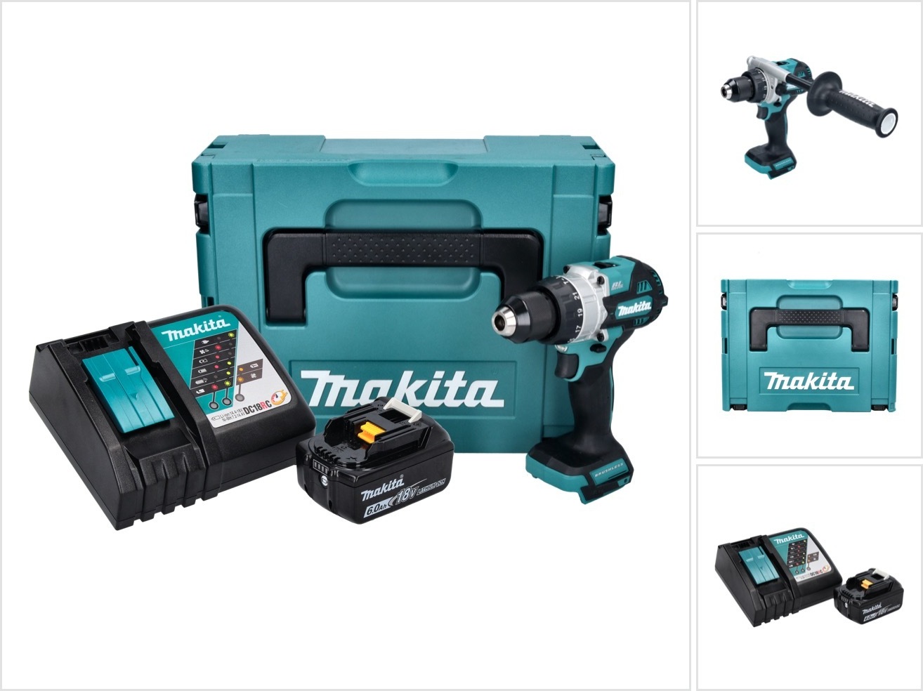 Akumulátorová príklepová vŕtačka Makita DHP 486 RG1J 18 V 130 Nm bez kefiek + 1x akumulátor 6,0 Ah + nabíjačka + Makpac