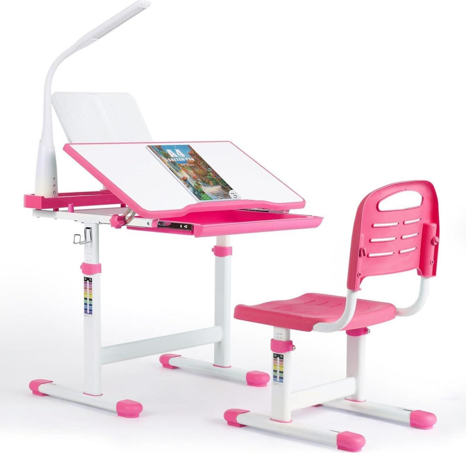 Sonstige Kinder Schreibtisch und Stuhl Set Rosa höhenverstellbar Lampe Leseständer