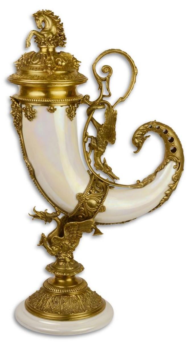Casa Padrino Jugendstil Füllhorn mit Sockel Weiß / Gold 17,4 x 29,5 x H. 52 cm - Barock & Jugendstil Deko