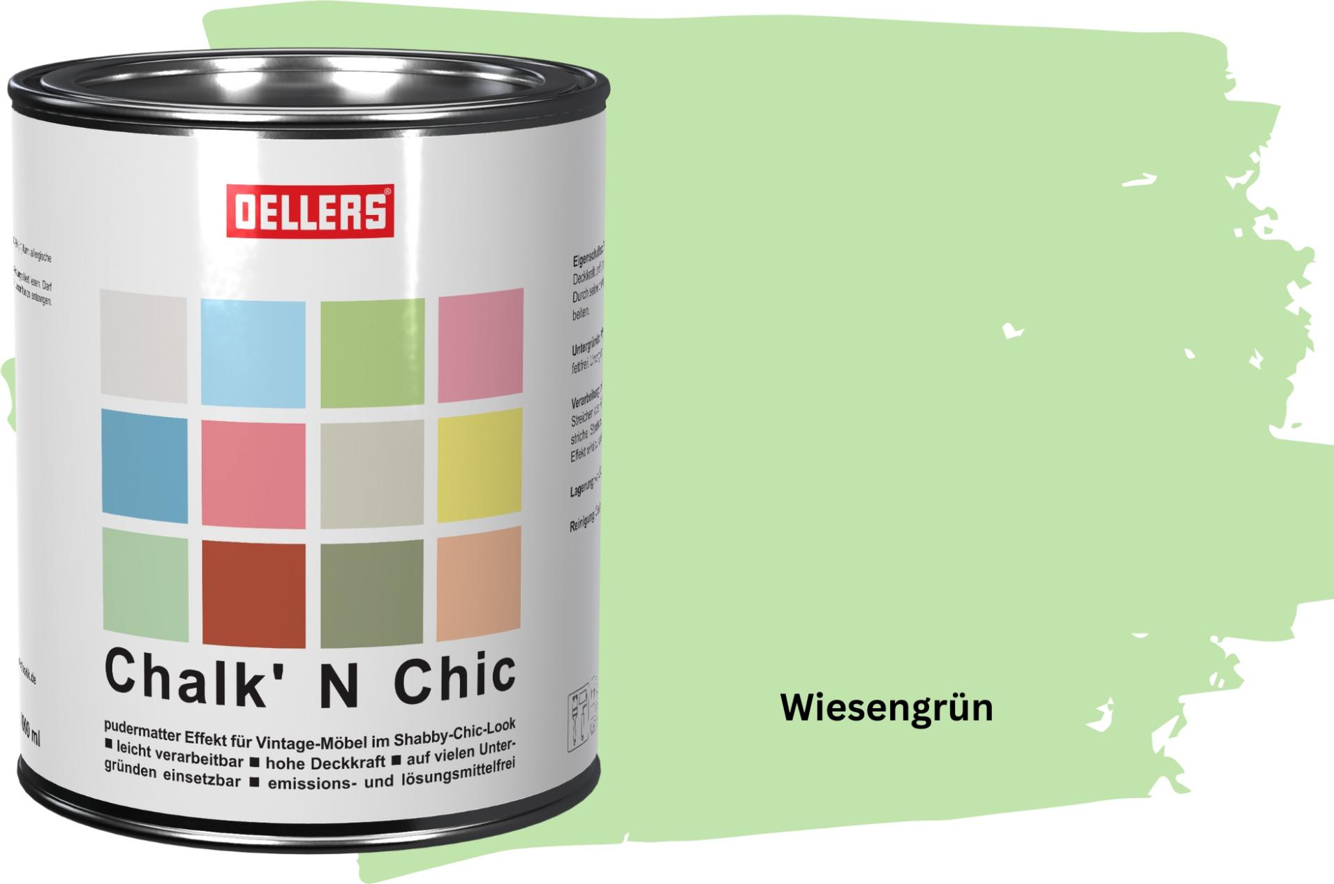 OELLERS creative OELLERS Chalk 'N Chic Kreidefarbe Wiesengrün 1L matt – für Shabby-Chic-Look & Vintage-Stil auf Holz, Beton, Raufaser, Gipskarton uvm. chalk-1l-wie