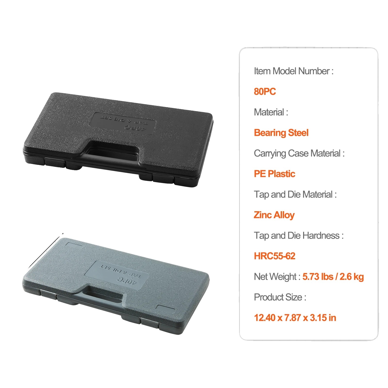 Sada závitníkov a závitových fréz, 80 kusov SAE, 110 kusov metrických, 80 kusov SAE metrických