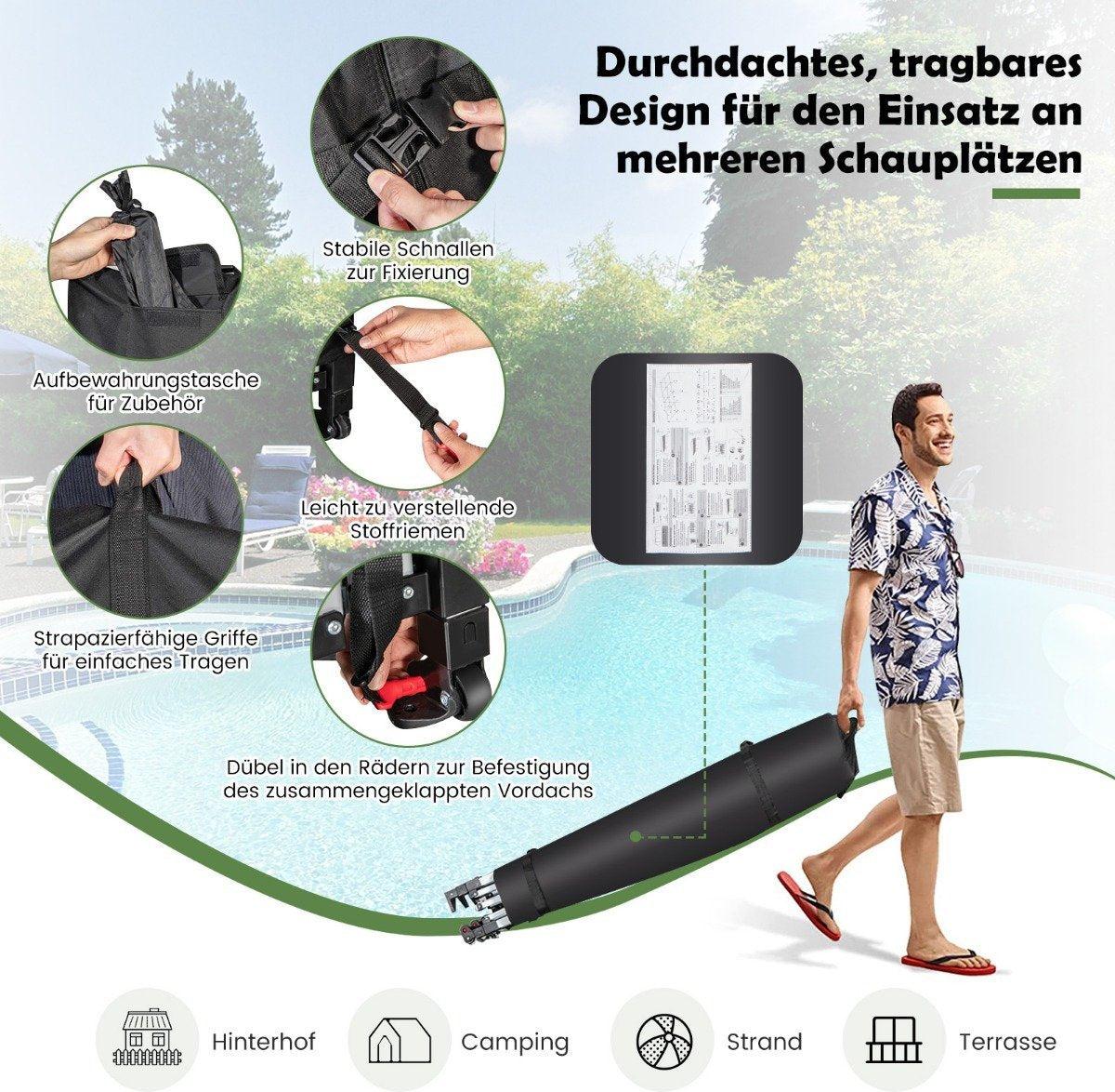 Northix 600 x 300 cm Großes Pop-Up-Überdachungszelt Sofortiger Sonnenschutz mit Rädern