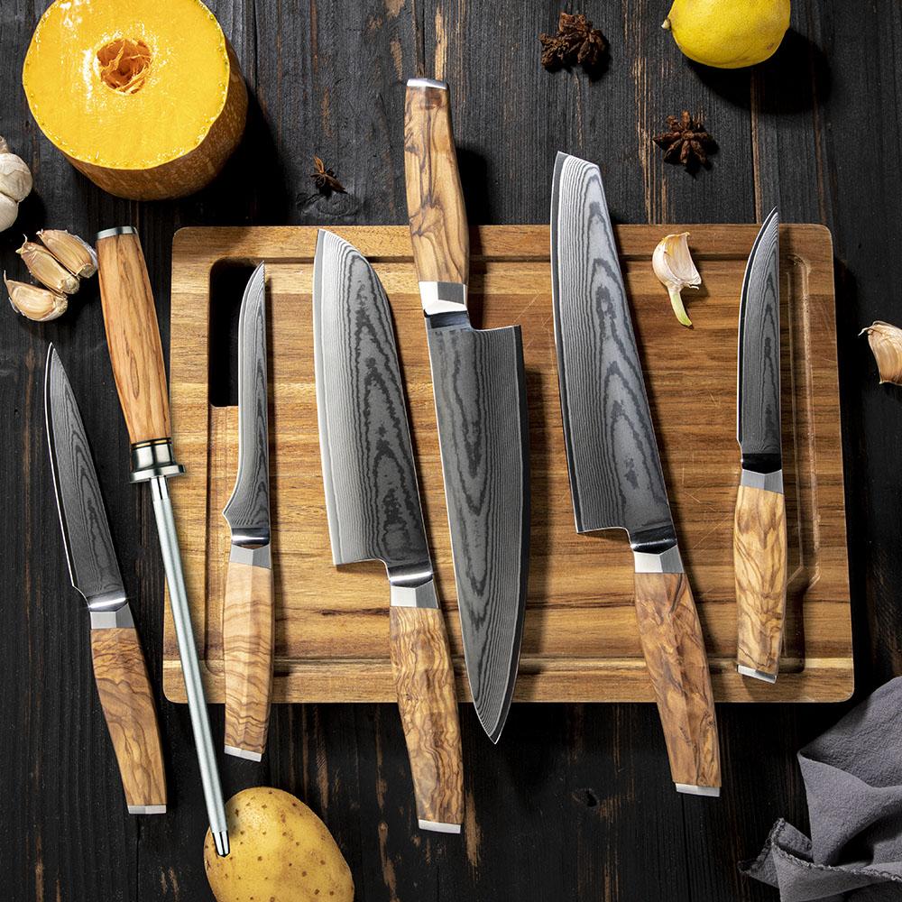 OEM Damast Küchenmesser set ZE-37564 - Braun KP37564