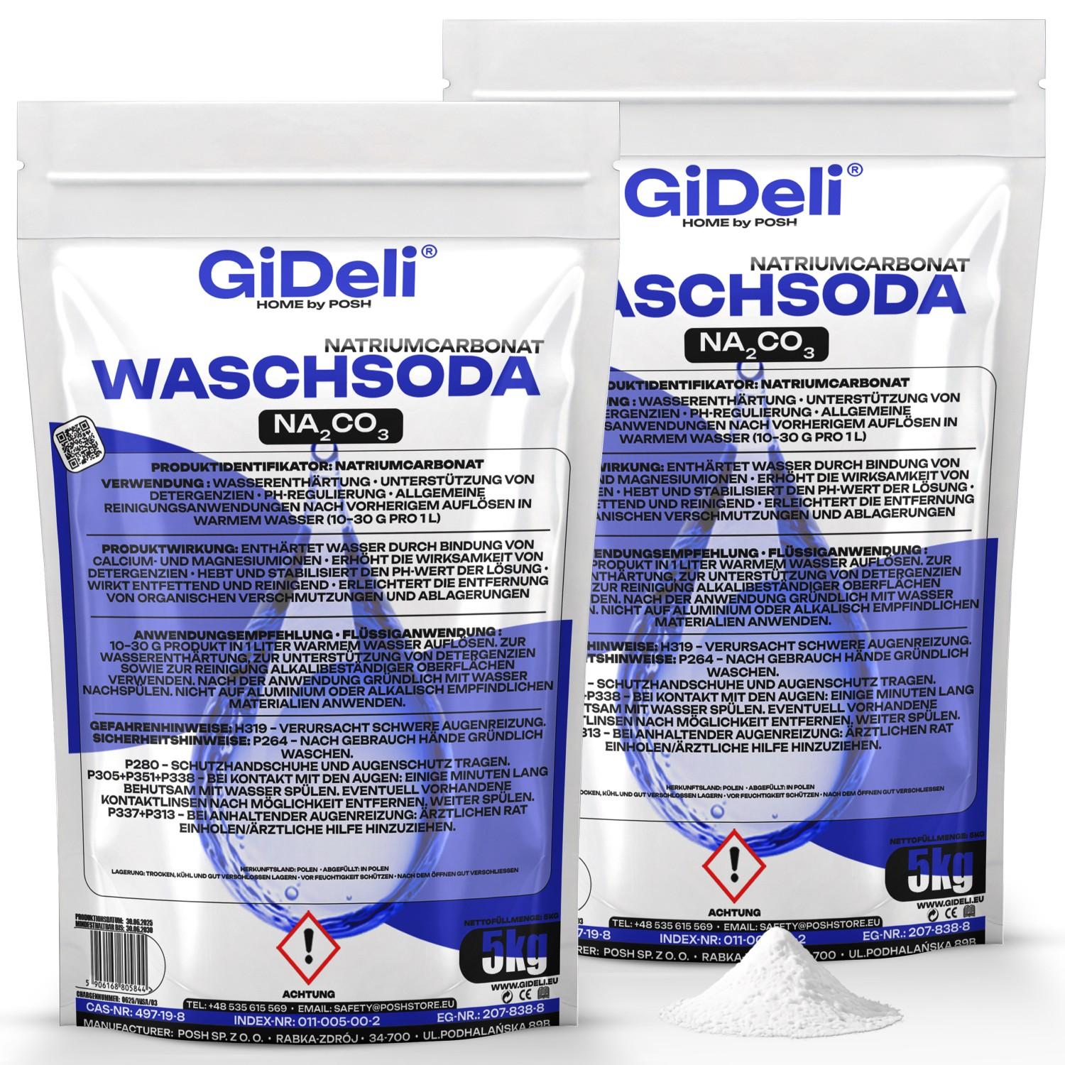 Posh Waschsoda 10kg Natriumcarbonat Na2CO3 Kalziniert Waschmittel Waschpulver GiDeli POSHWASCH