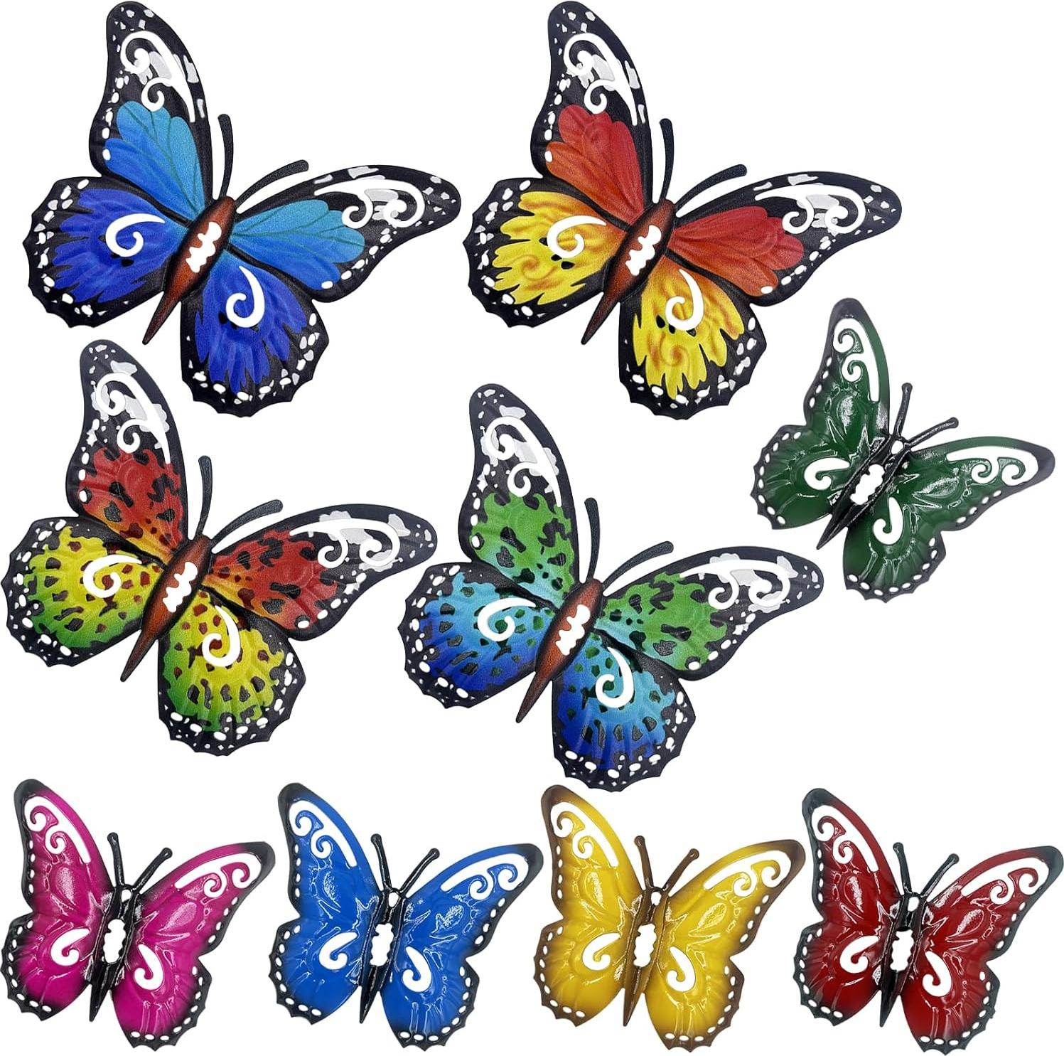 Markenlos Metallene Schmetterlinge für Gartendekoration - Set von 9 Stück für Außenwand, Balkon, Terrasse - Wanddekoration in Form von Schmetterlingen - Große und kleine Schmetterlingsfiguren aus Metall.