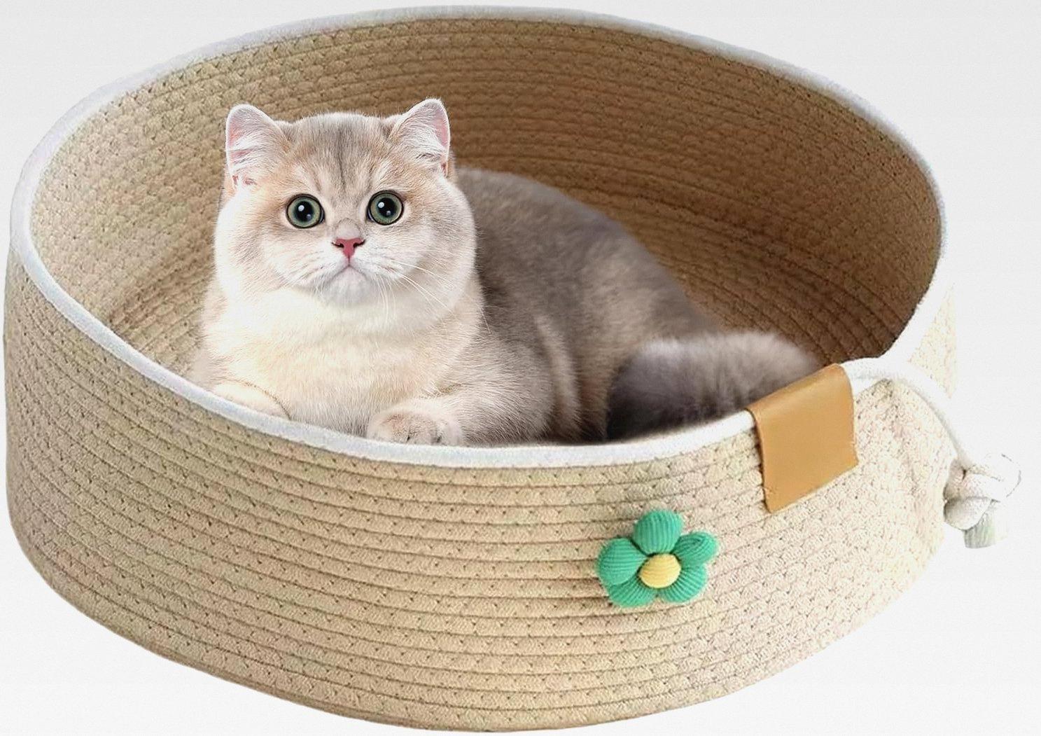 Markenlos Katzenkörbchen - Mittelgroßer Geflochtener Katzenkorb Schlafkörbchen,Kratzpad Möbel Für Mittelgroße Große Katzen Wohnzimmer Büro Schlafzimmer Schreibtisch Couch