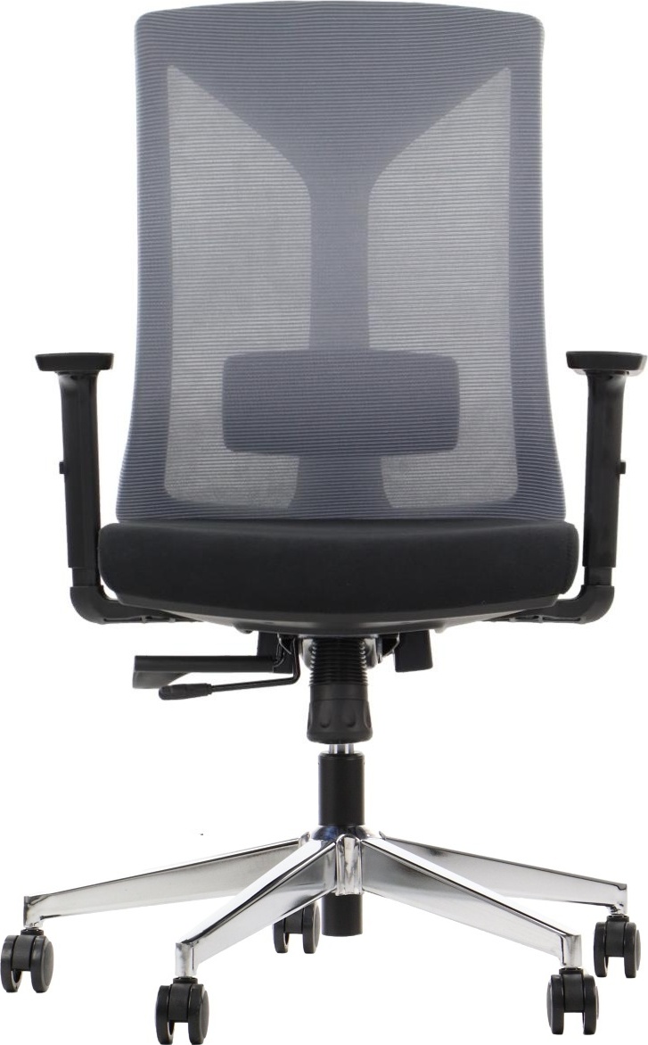 Ergonomická otočná kancelárska stolička HAGER, chrómová podnož, nastaviteľné podrúčky, sieťovaná opierka, čierna/sivá farba