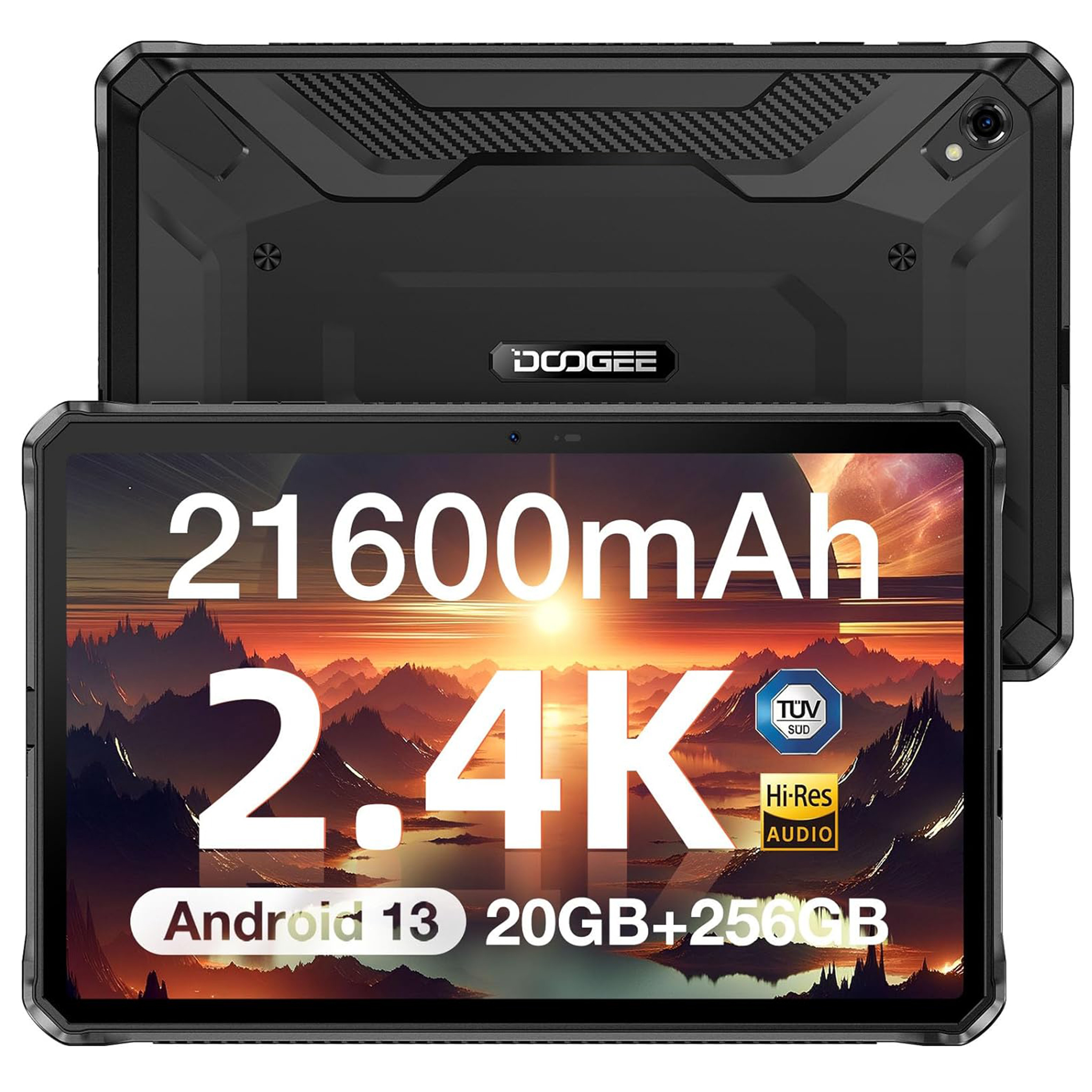 DOOGEE R20 Outdoor Tablet 21600mAh 20GB+256GB/2TB TF Helio G99 10,4" 2.4K Android 13 50MP OTG/WiFi 6, Schwarz