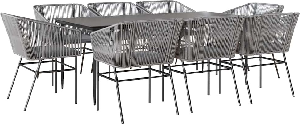 vidaXL 9-dielny záhradný jedálenský set s vankúšmi sivý polyratan sklo