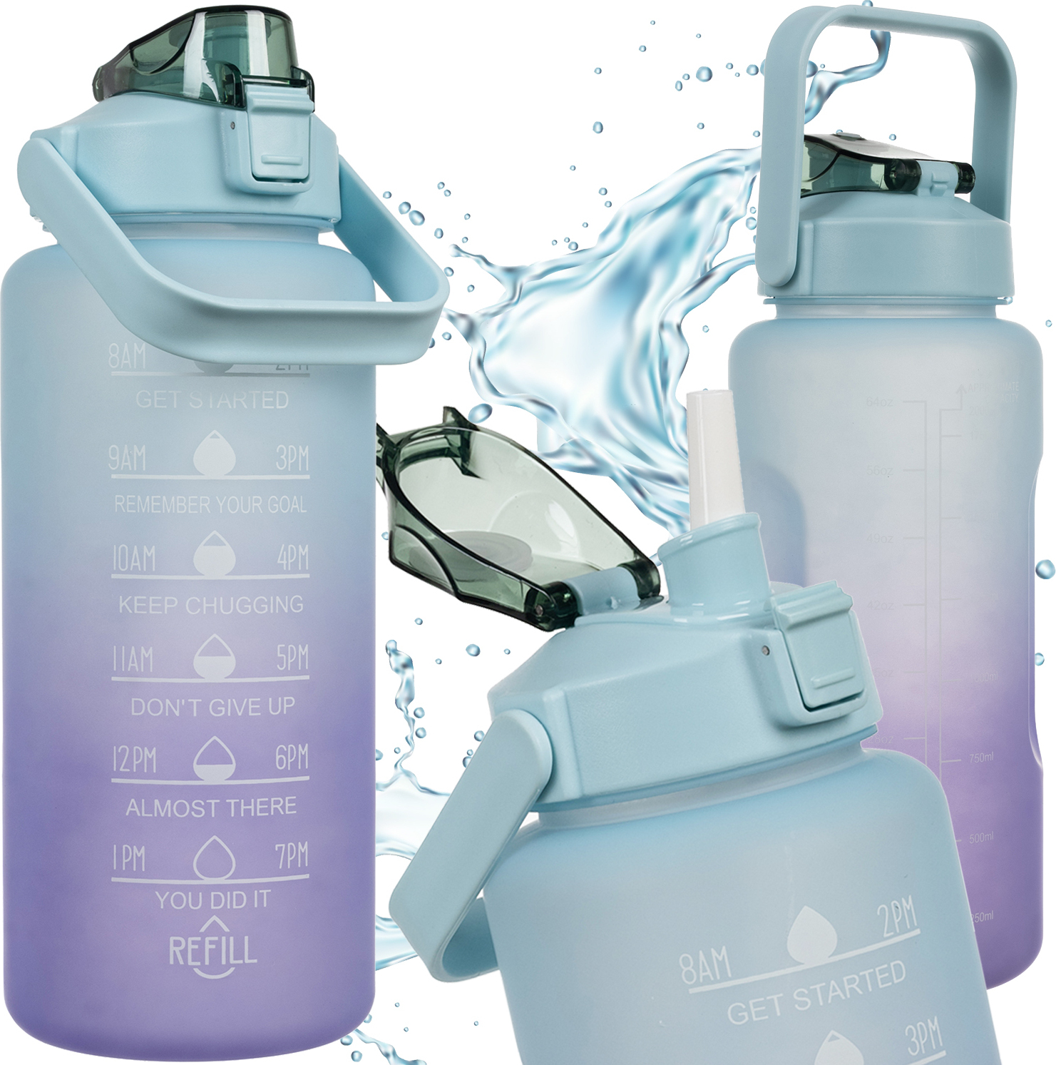 Bouteille De Sport 1L étanche – Graduation, Paille, Index Horaire, Sans BPA, Pour Fitness Et Vélo