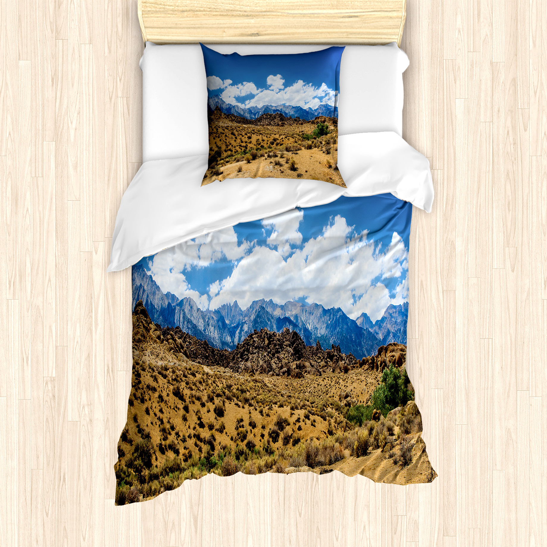 KOZMOS TEKSTL VE GER DÖNÜÜM SANAY TCARET LMTED RKET ABAKUHAUS Alabama Bettbezug Set für Einzelbetten, Ödland Landschaft, Milbensicher Allergiker geeignet mit Kissenbezug, 135 cm x 200 cm - 80 x 80 cm, Mehrfarbig nevde_69287_135x200_de