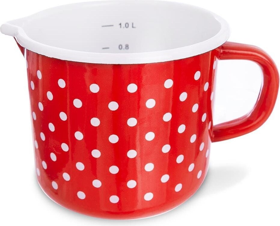 Orion Emaille-Becher retro emailliert 1,2l ROT MIT WEISSEN PUNKTEN