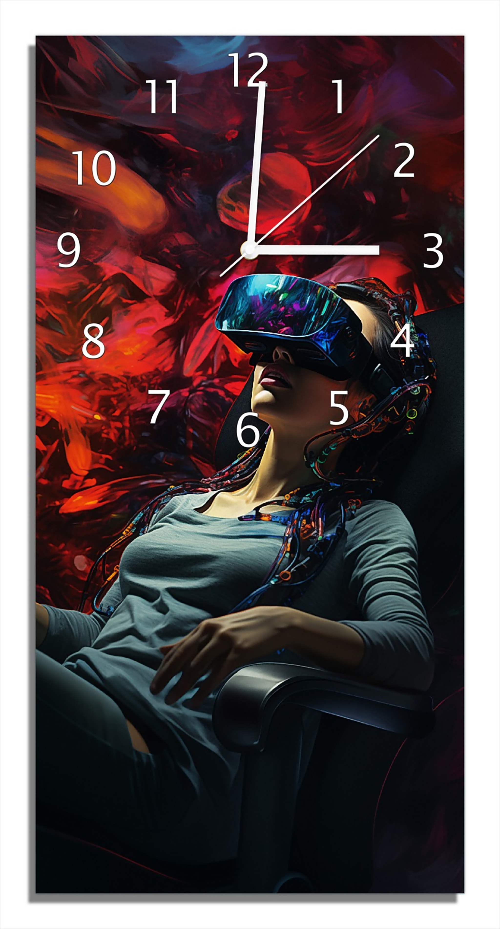Wallario Design Wanduhr Eintauchen in die virtuelle Realität aus Echtglas, Größe 30 x 60 cm guk1163-3060