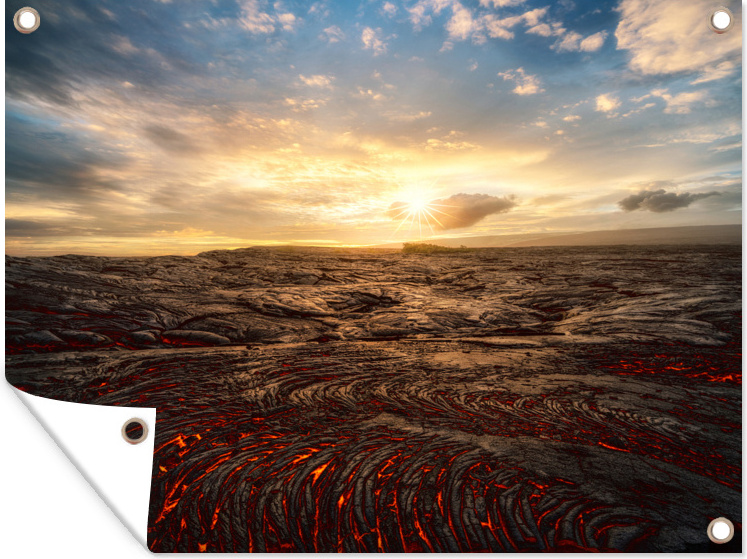 MuchoWow® 80x60 cm Outdoor-Poster Gartendeko Sichtschutz Garten Poster für den Garten Ein Sonnenuntergang sorgt für einen farbenfrohen Himmel im Hawaii Volcanoes National Park 133|1315388