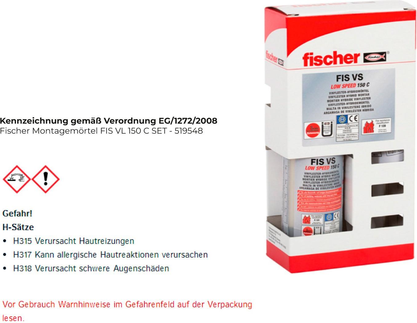 Fischer Befestigungssysteme Fischer 519548, Polymer-modifizierter Mörtel, Mauerziegel, Beton, -40 - 120 °C