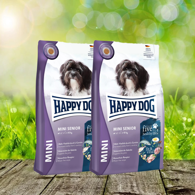 Happy Dog fit & vital Mini Senior 2 x 4 kg - Bekömmliche und ausgewogene Vollwertkost für kleine Hunde im 3. Lebensabschnitt 61209