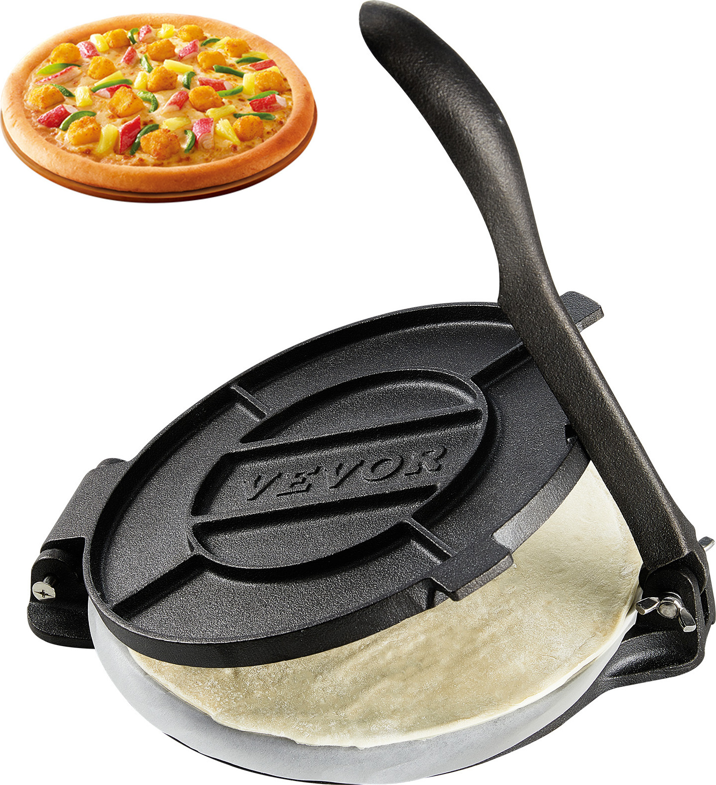 VEVOR Tortilla-Presse, 20 cm Taco Presse, Robuste Gusseisen-Tortilladora-Presse, Vorgewürzte Tortilla Maker Tortilla Hersteller mit 100 Stk. Pergamentpapier, Teigmaschine für Mehl-Tortilla, Schwarz HES200