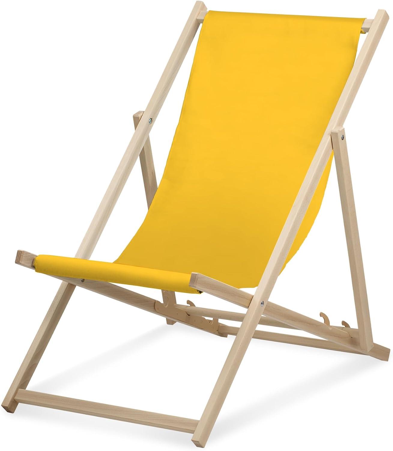 Lehátko - jednofarebné - žlté - skladacie - z bukového dreva - nosnosť do 95 kg - 3-smerovo nastaviteľné operadlo - plážové lehátko