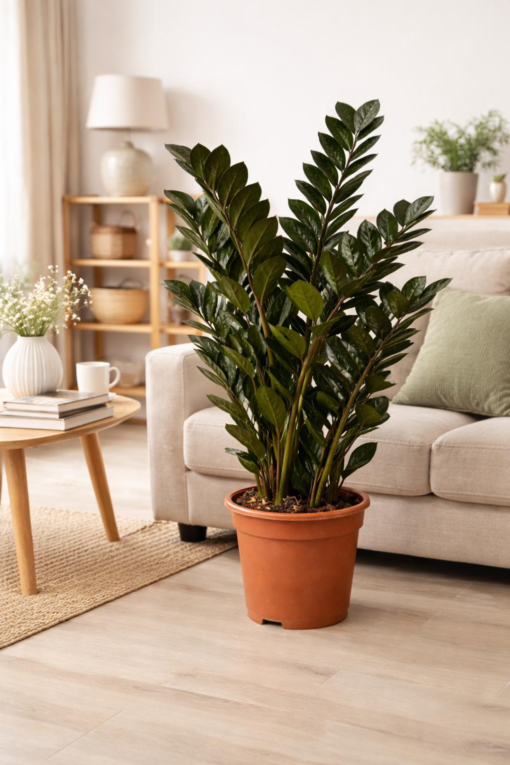 Blumen-Senf Zamioculcas Raven 80–100 cm – Schwarze Glücksfeder Zimmerpflanze | Pflegeleichte Zamioculcas zamiifolia Raven mit dunklen Blättern