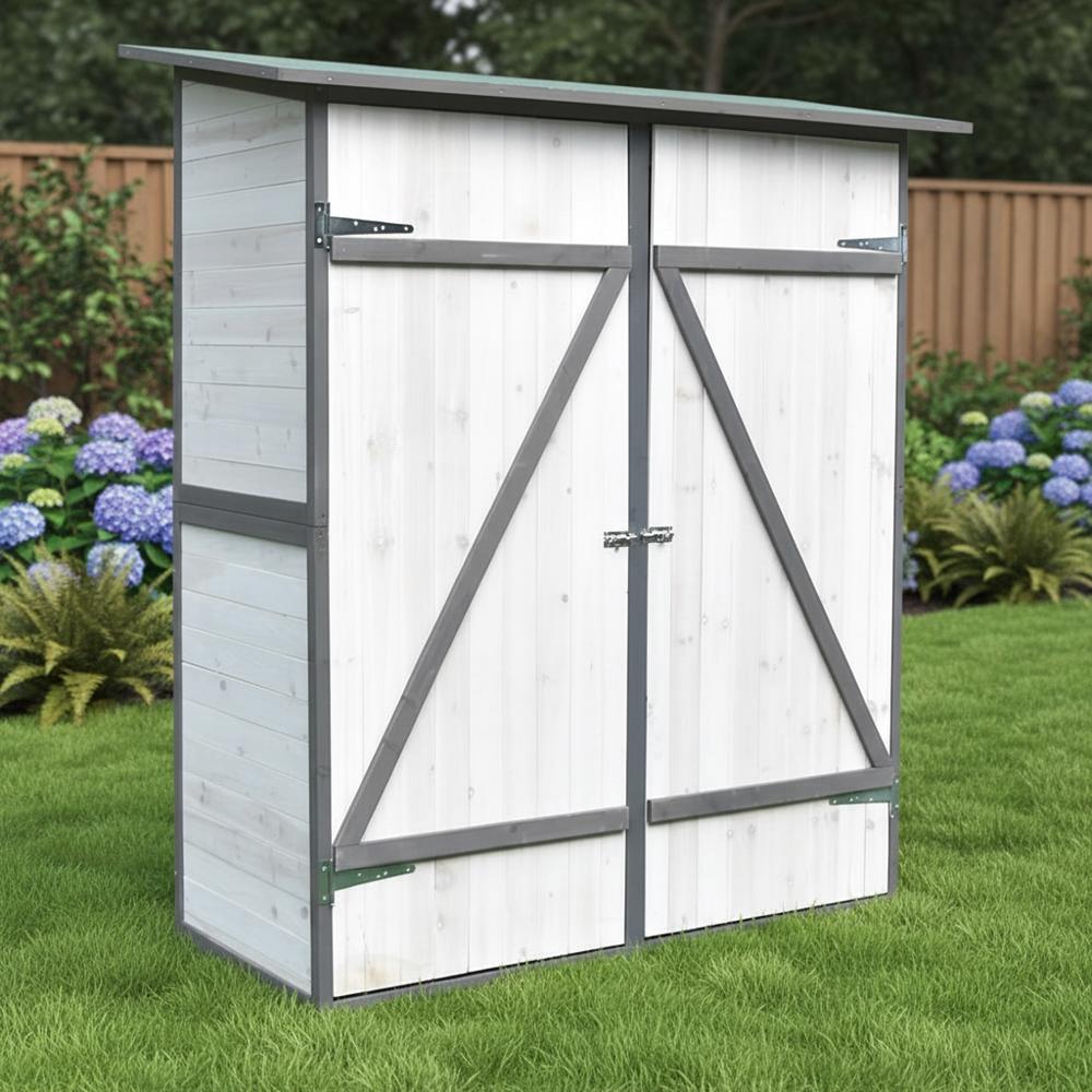 Mucola prístrešok na náradie záhradná skriňa XXL drevený záhradný prístrešok záhradný úložný priestor domček skriňa - biela/sivá