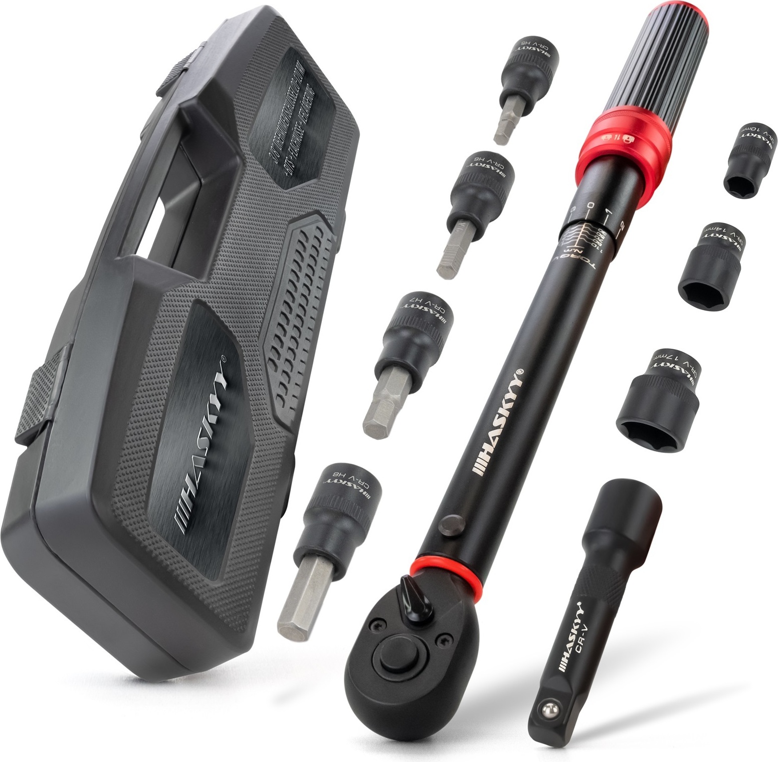 HASKYY Drehmomentschlüssel 3/8" 20-120Nm Bits Torxbits Flachnüsse 75mm Verlängerung