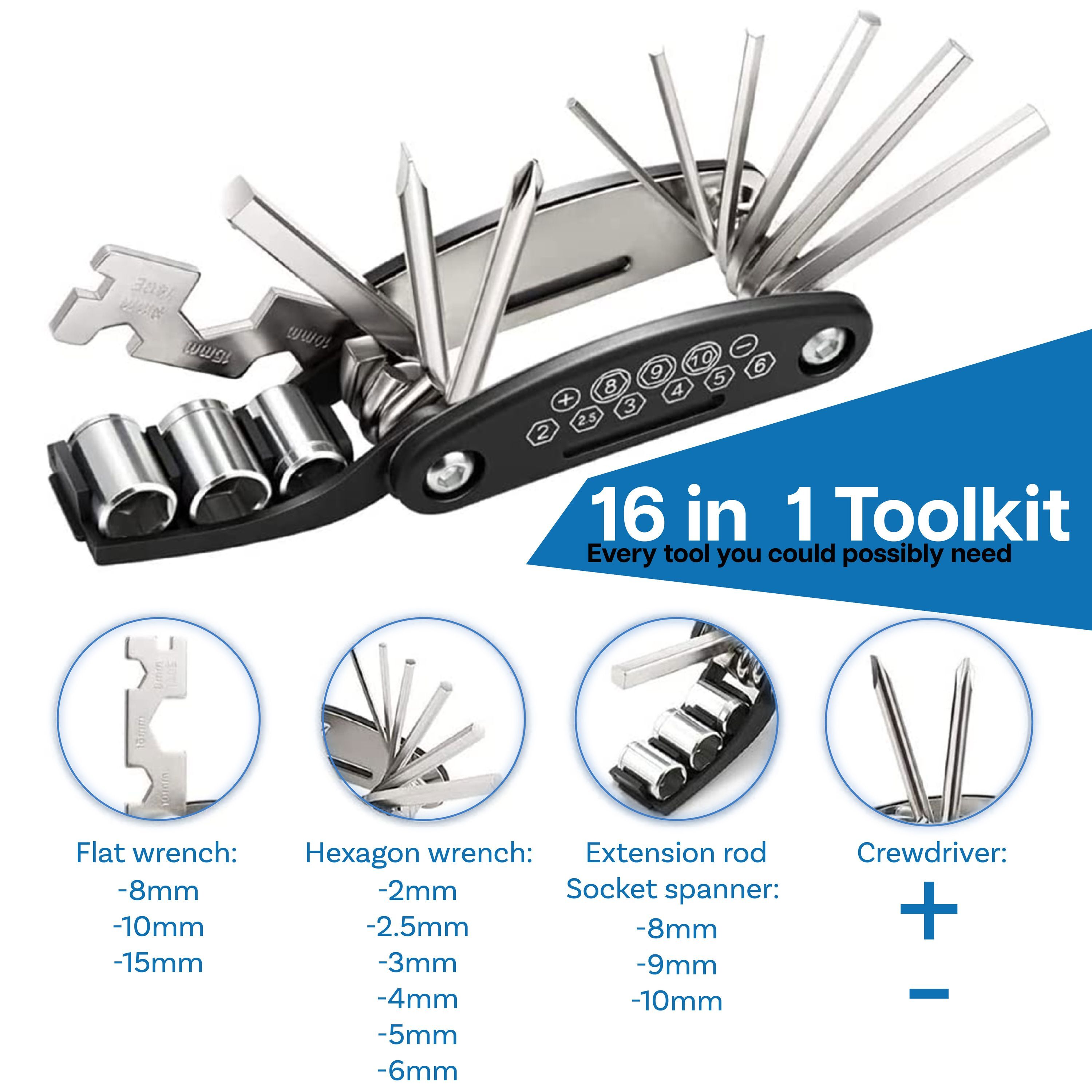 Fahrrad Reparatur Set Premium - 10-in-1 Multitool Mit Wasserdichter Tasche