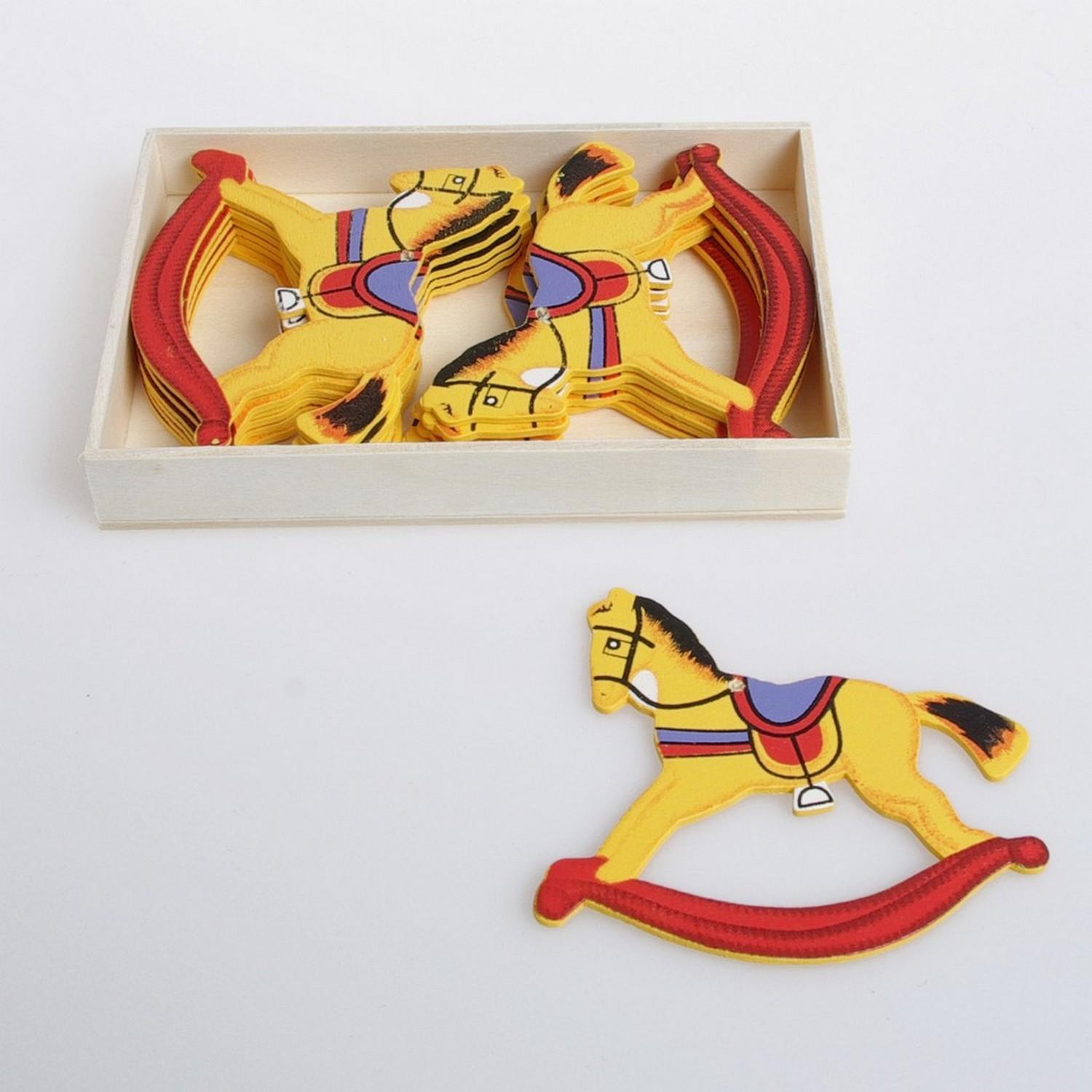 Deko AS Holzschaukelpferd - gelb-rot - 7 x 6 cm - 1 Box mit 12 Stück 97485