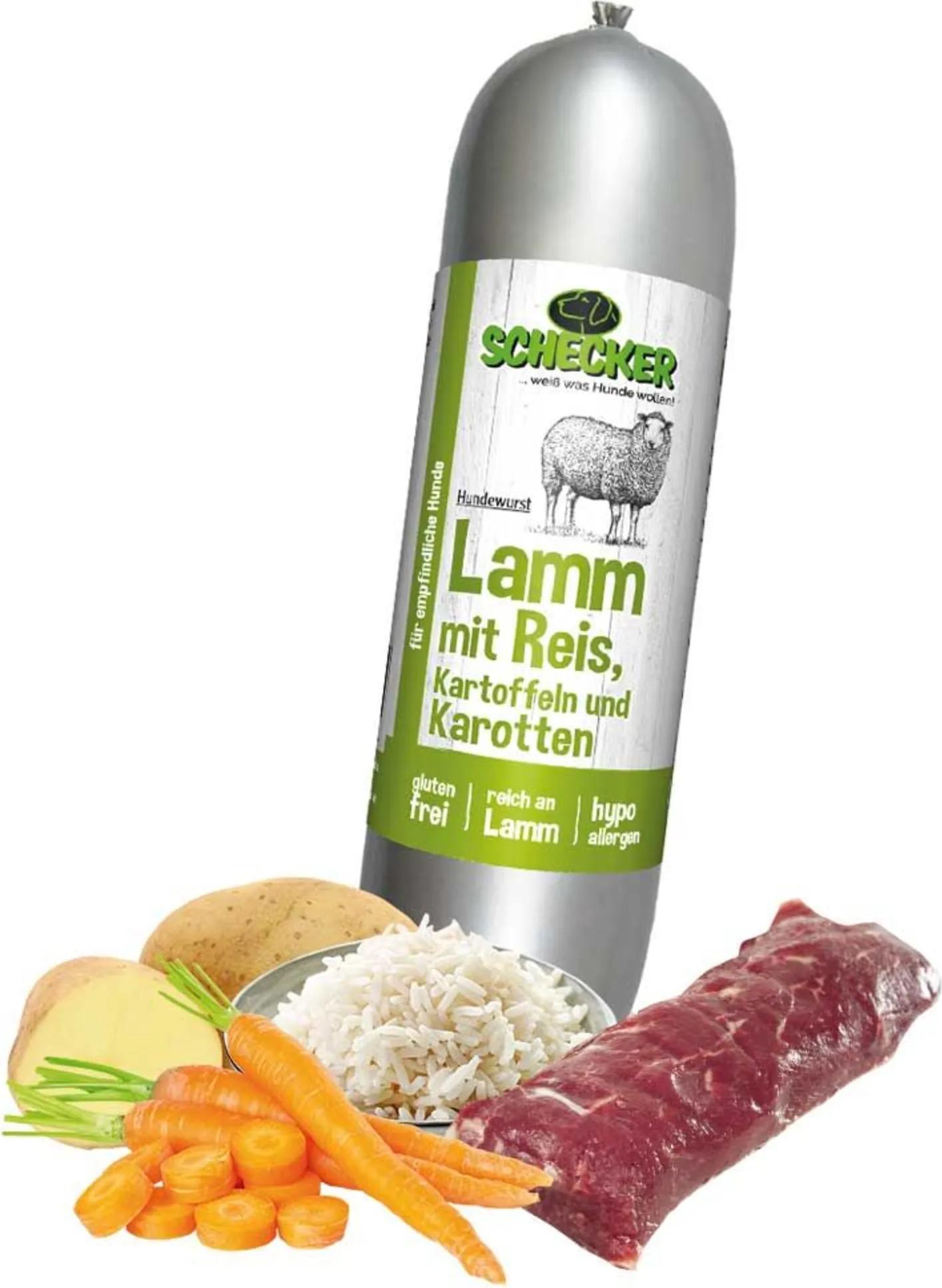 Schecker Hundewurst Lamm mit Reis, Kartoffeln, Karotten 400g